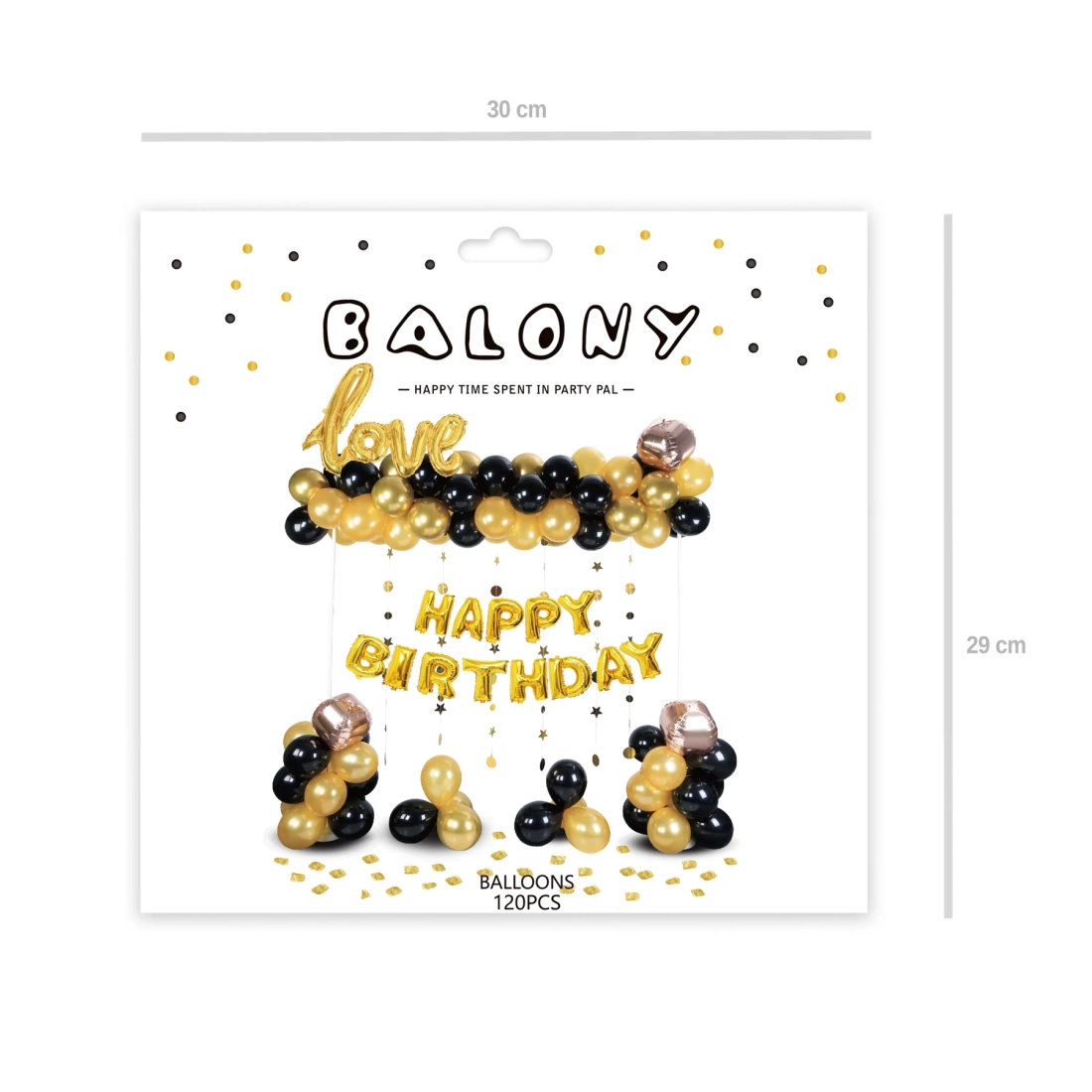 Set de baloane Happy Birthday auriu și negru - 120 buc | Decor pentru ziua de naștere